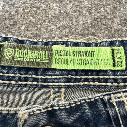 Jeans Rock & Roll Denim Pistola Gamba Dritta Uomo 32x34 (Adatto 32x32) Anticato - Foto 2 di 10