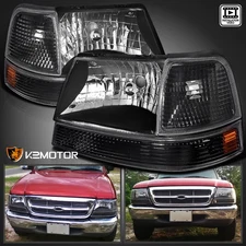 Fits 1998-2000 Ford Ranger Black Headlights+Parking Corner Lamps Left+Right Pair