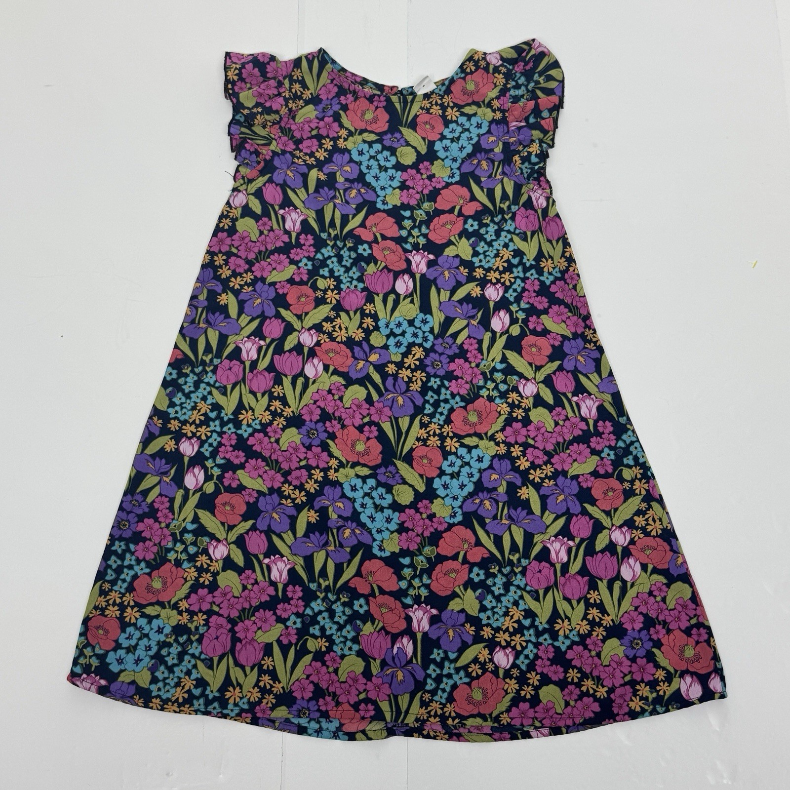 SHEIN Girls Floral A-Line Knee Length Dress Size 7Y Flutter Sleeve V-Neck