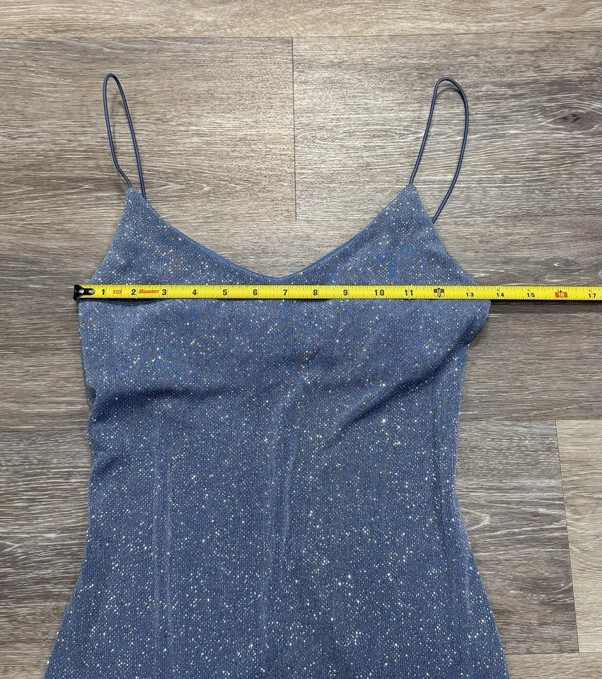 Vtg Y2K City Triangles Glitter Prom Dress Strappy Sz M Going Out High Low Fairy - Image 3 of 4