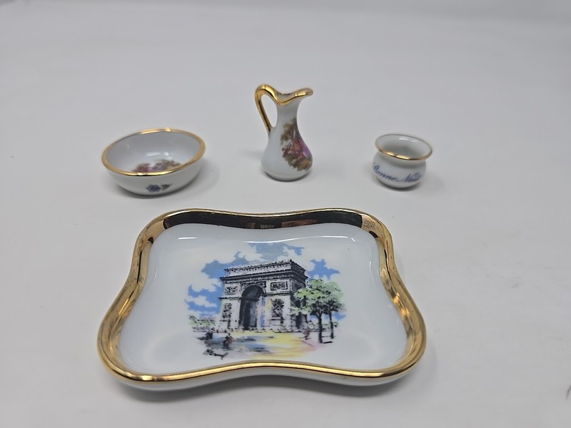 Lot of 4 Vintage Limoges Mini Dollhouse Items  