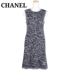 USED EXCELLENT CONDITION CHANEL COCO MARK TWEED KNIT DRESS, 2-PIECE SET VERYGO