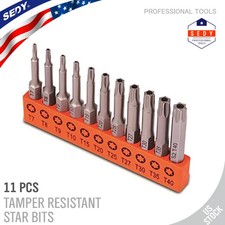11pc Security Torx Bit Set Tamper Proof Magnetic Star Bits 1/4" Hex Impact Drive