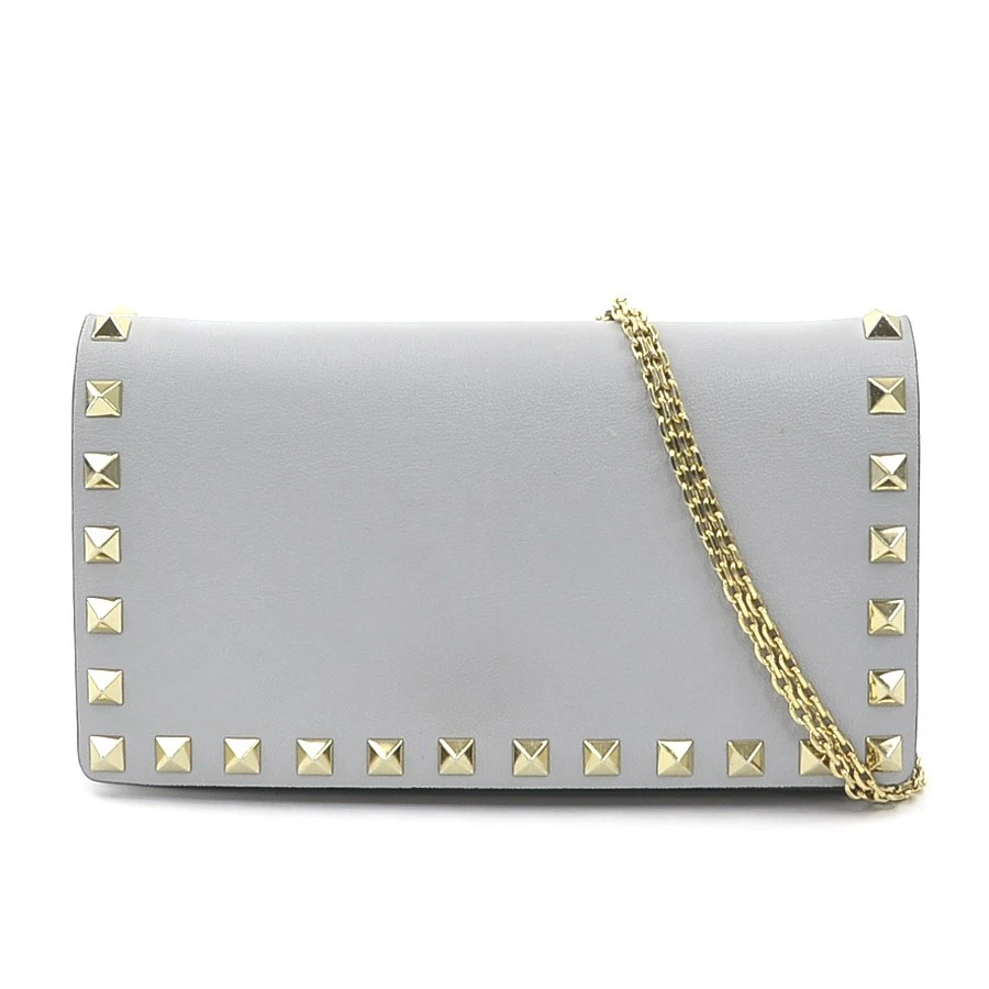 Valentino — Auth Valentino Garavani Rockstuds Crossbody Shoulder Bag Light Gray/Gold e60659g
