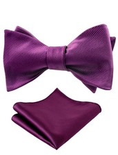 Men's Bow Tie Solid Dark Purple With Matching Handkerchief Self Tie