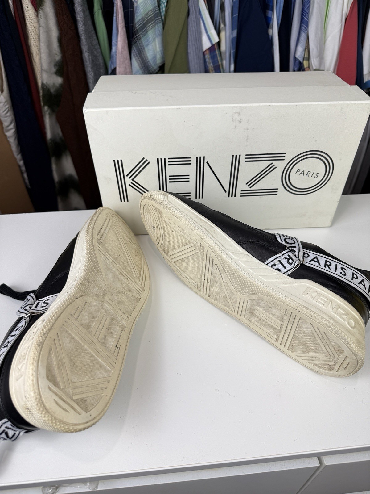 Kenzo M685 Calvin Black Leather Sneakers Logo Cross Strap - UK9 EU43 Boxed image 9