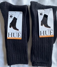 Hue 2 Pair Women’s Black Ribbed Boot Ankle Socks Smart Temp USA Made NEW