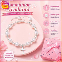 Armband FüR MäDchen Kommunion Geschenke Mit Kreuz AnhäNger Perlen Geschenkbox