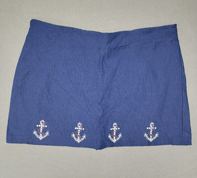 JASON MAXWELL~Woman's 2X Skort Pull-On NAVY Studded Anchors Nautical Stretch