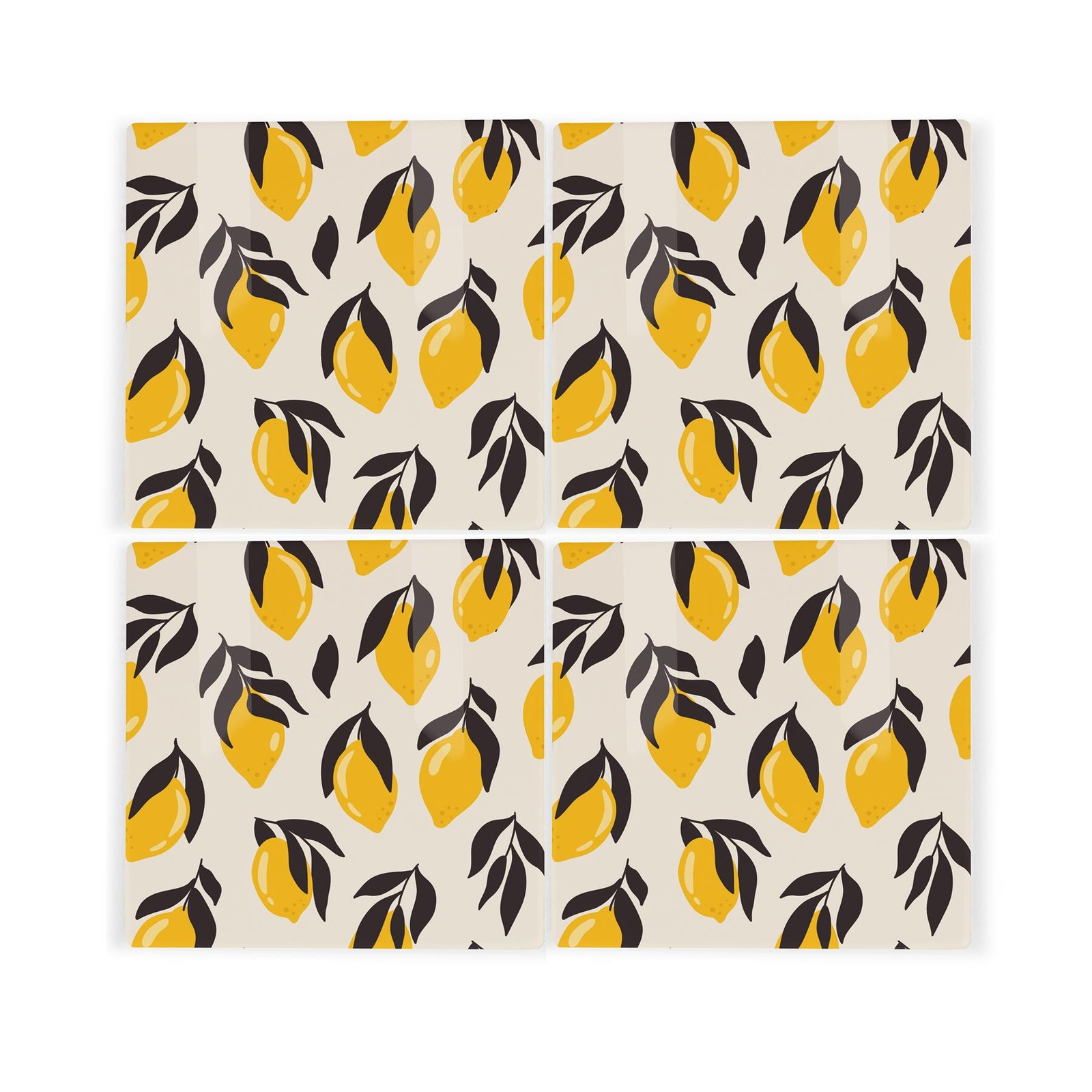 Lemons Ceramic Coaster Set - Yellow Citrus Fruits Square Set of 4 Coasters Gift