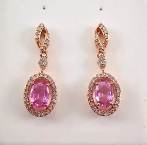 Authentic Oval Cut Simulated Pink Sapphire Beautiful Drop Earrings In 14k Rose Gold Plated