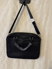 NWOT Black Laptop Briefcase Messenger Bag Faux Pebbled Leather Up To 14" laptop