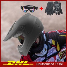 Motocross Jethelm Crosshelm Sturzhelm Brille Motorradhelm schwarz Handschuhe