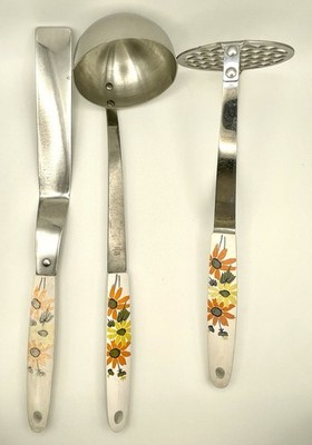 Vintage Ekco Kitchen Utensils Country Garden Floral Set Of 3 Stainless Steel