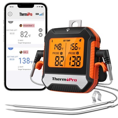 ThermoPro TP904 Bluetooth Meat Thermometer Dual Probe Wireless BBQ Grill 450ft