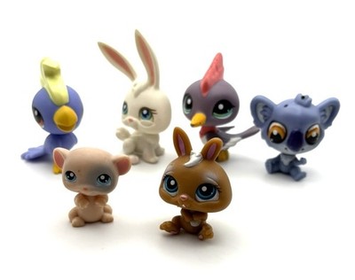 LPS Lot of 6 - Birds, Bunny Rabbits, Mouse, Koala Bear - Some With Pink Dot