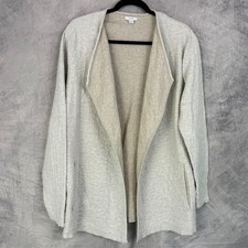Pure Jill J. Textured Knit Open Front Cardigan Light Beige Sz L 100 Cotton