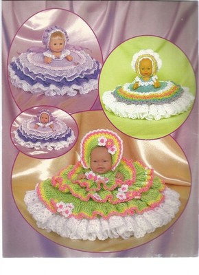 Crochet Patterns Pillow Babies Bed Dolls Vintage Frilly Full Doll Dresses Q20