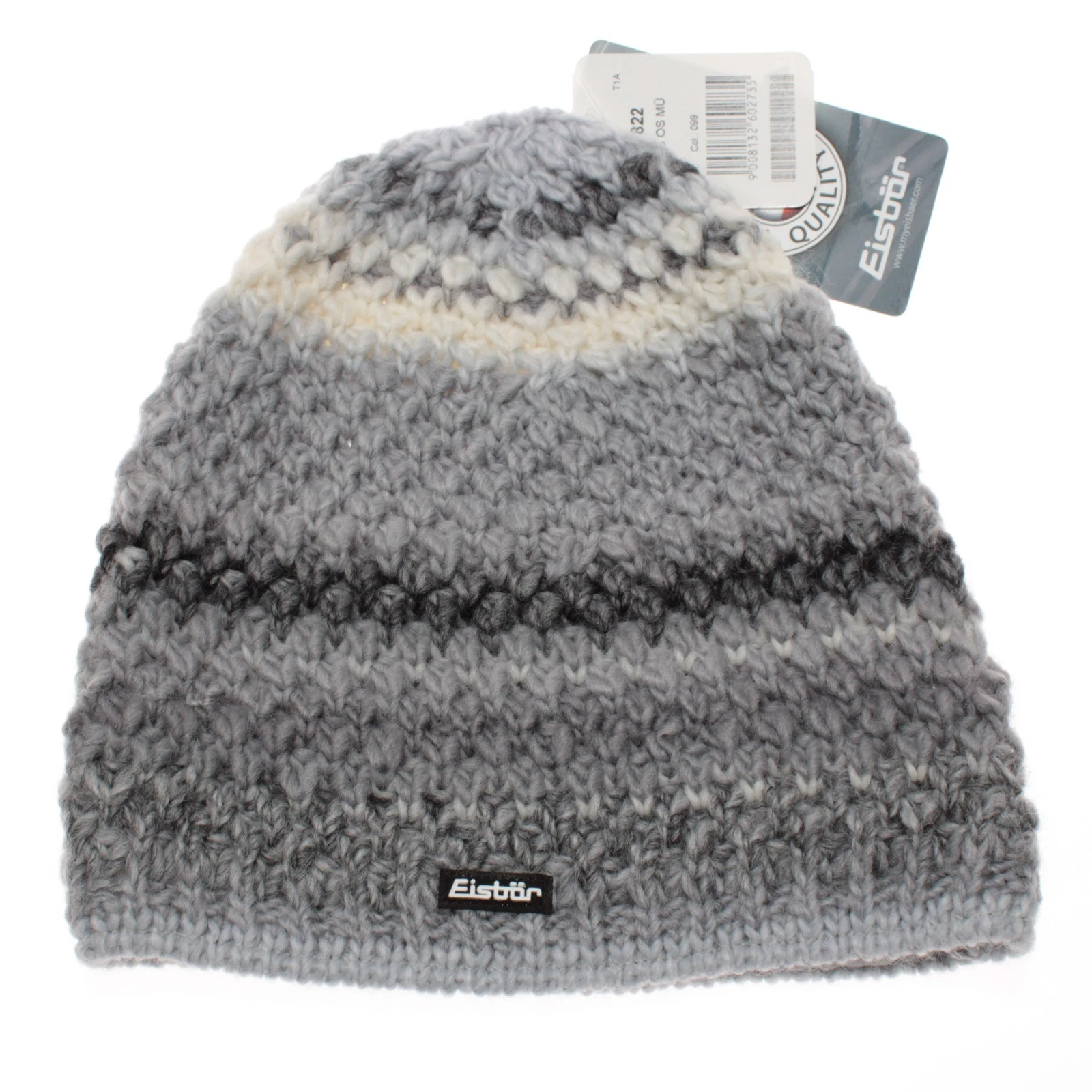 Eisbar NWT Bao Fleece-Lined Knitted Beanie Hat One Size Gray/Ivory Wool Blend