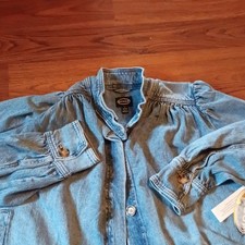 Scoop Cropped Ruched Jacket Blue Long Sleeve Button Pockets Women s L 12-14