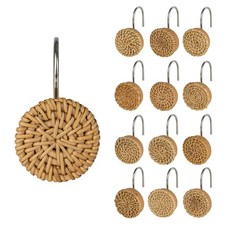 Handcrafted Rattan Shower Curtain Hooks, Rustic Boho Decorative Bathroom Ring...
