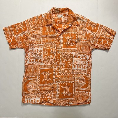 Vintage Liberty House Hawaiian Shirt Orange Loop Collar Camp