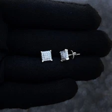 7mm Square Moissanite Cluster Earrings, 0.46ct Diamond Studs