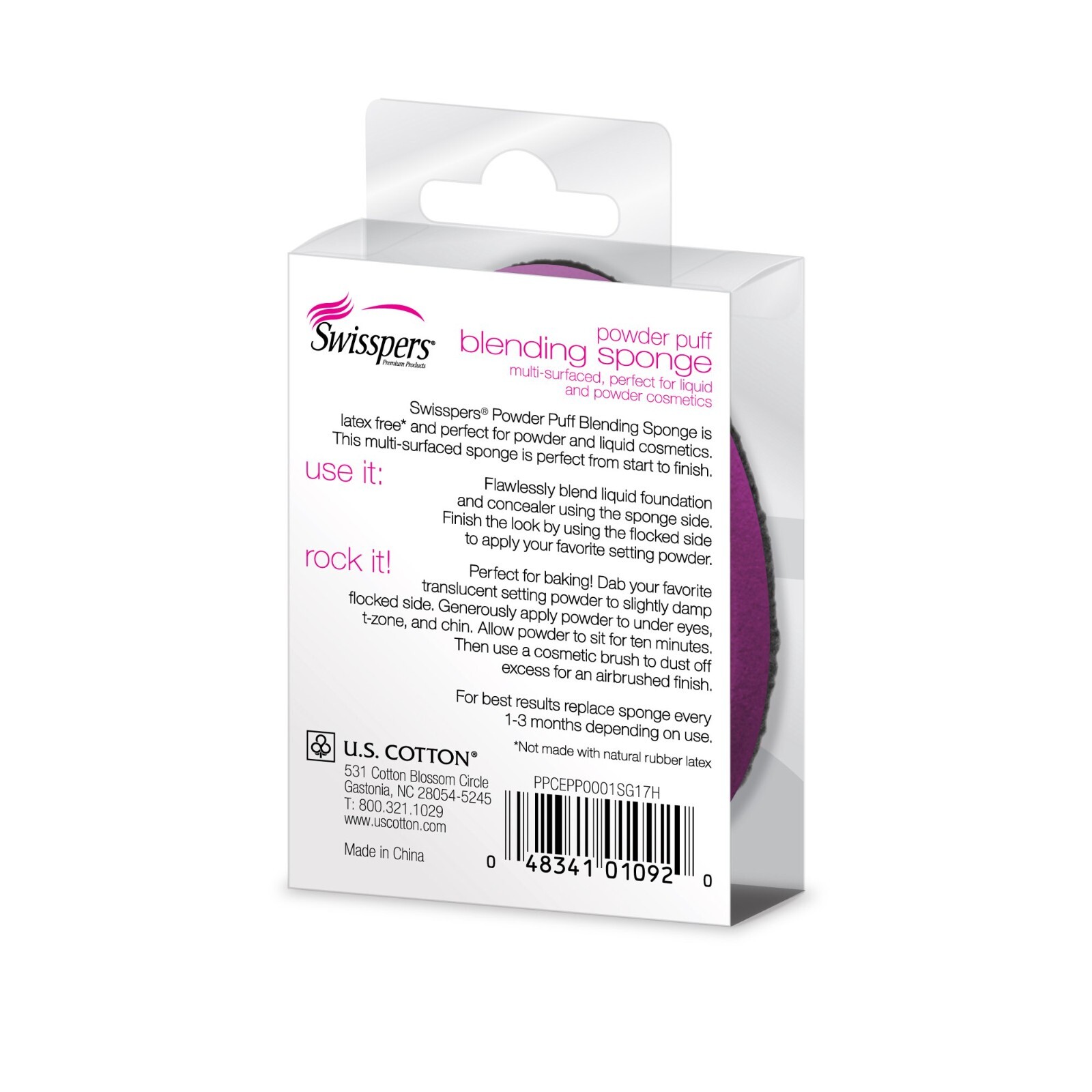 Swisspers Powder Puff Blending Sponge, Perfect for Liquid & Powder Cosmetics 2PK