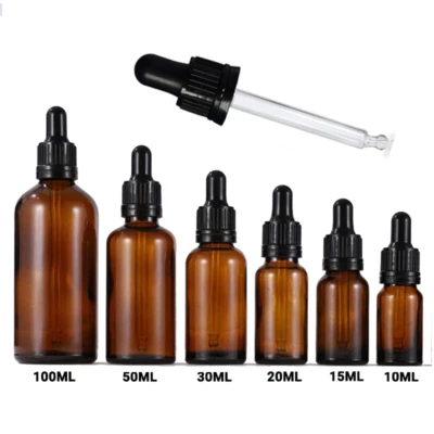 FAM ORGANIC Amber Glass Dropper Bottle Temper Tvident Pipette Eye Ear Drop - Pharmacy Grade