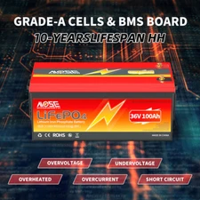 Bluetooth 36V 100Ah LiFePO4 Battery Lithium Solar 200A BMS RV Motor Golf Cart