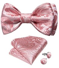 Plaid Striped Self Bow Tie for Men Silk Woven Bowtie Pocket Pink Paisley 2