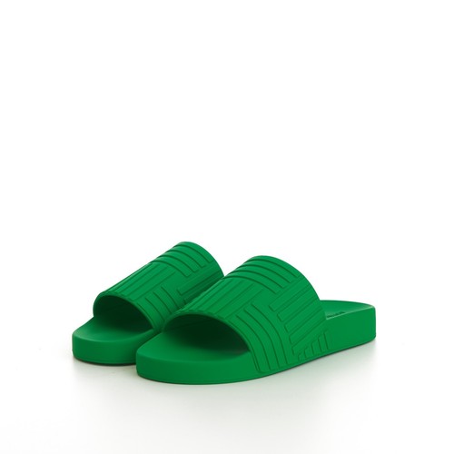 BOTTEGA VENETA 520$ Slide Sandals - Parakeet Green, Geometric Rubber - 第 4/11 張圖片