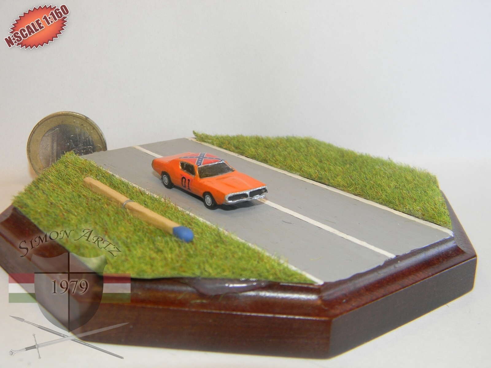 Dodge Charger General Lee N-scale 1:160 Hand-painted Metal Model