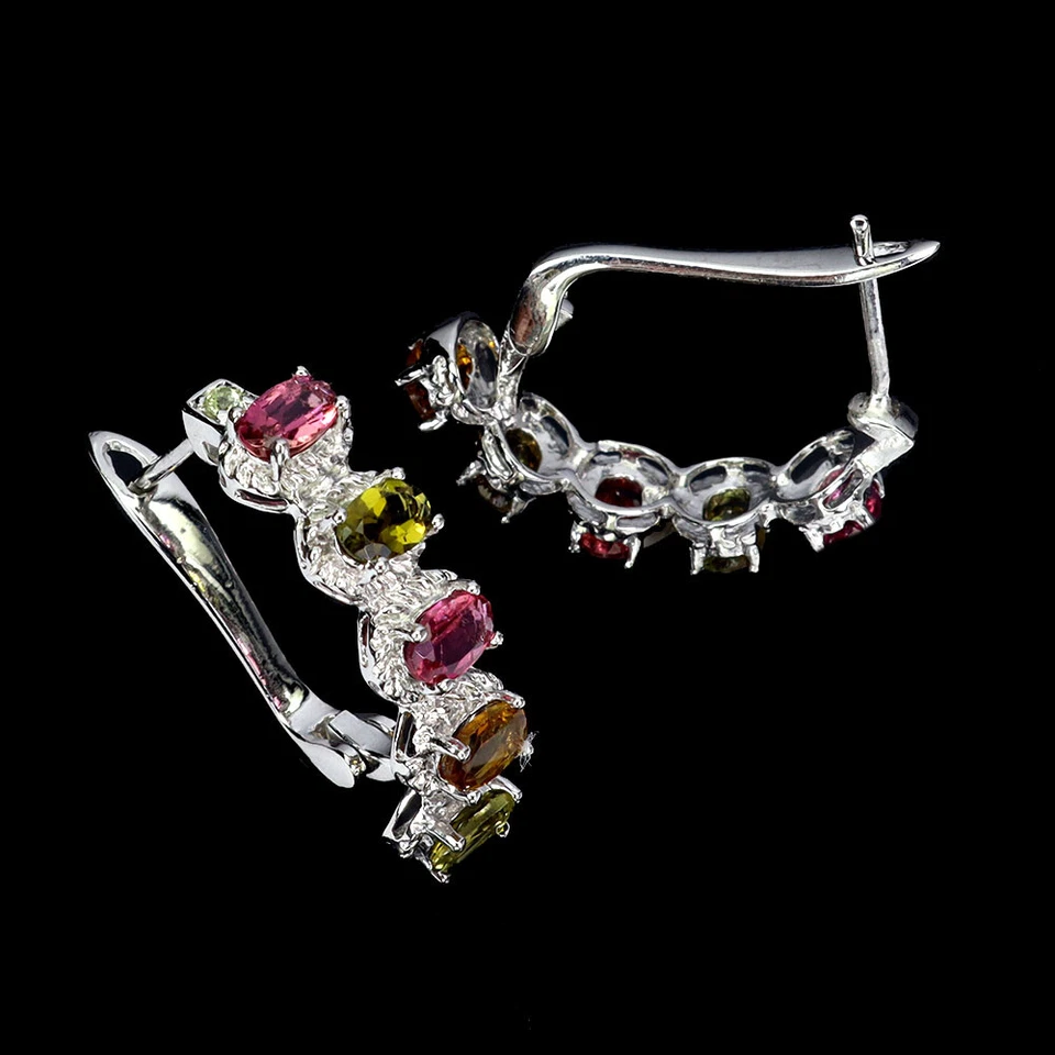 Pendientes de plata de ley 925 ovalados turmalina peridoto piedras preciosas naturales joyería Foto 3 de 4