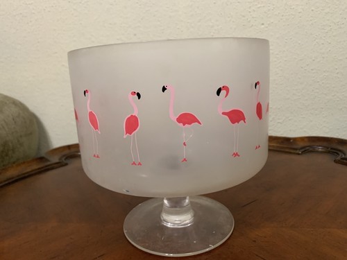 Frosted Glass Pink Flamingo Pedestal Trifle Compote Bowl 8" x 7.75" - Picture 5 of 12