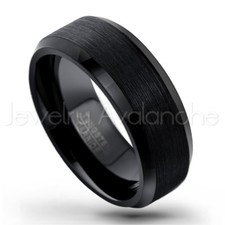 Black Tungsten Wedding Band - Beveled Brushed Tungsten Carbide Ring Comfort Fit
