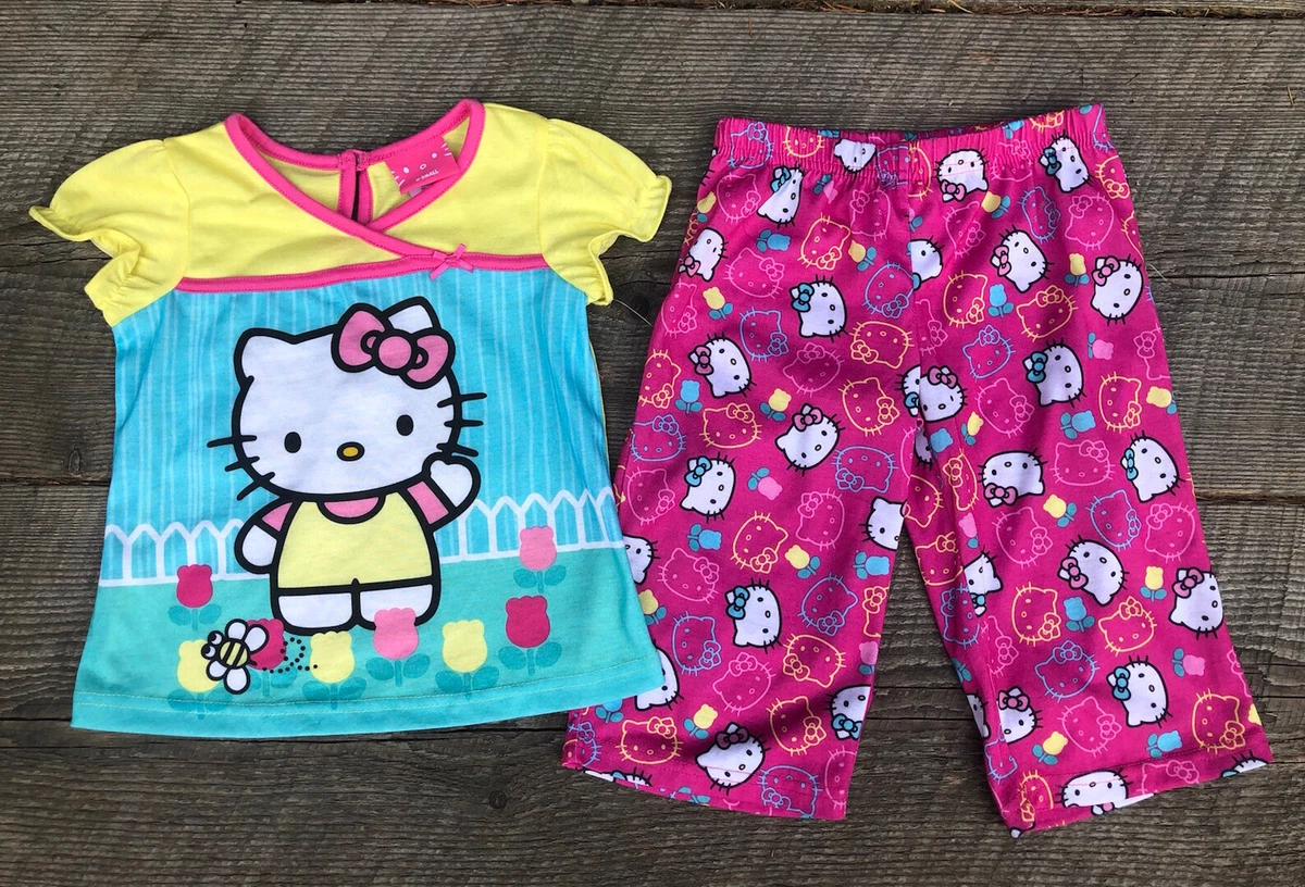 NWT Hello Kitty Girls 4 Pink Yellow 2 Piece Pajama Outfit Set