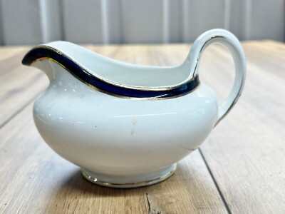 VINTAGE MYOTT WEISS KERAMIK MILCHKÄNNCHEN SAHNEKÄNNCHEN BLAU HIGHLIGHT