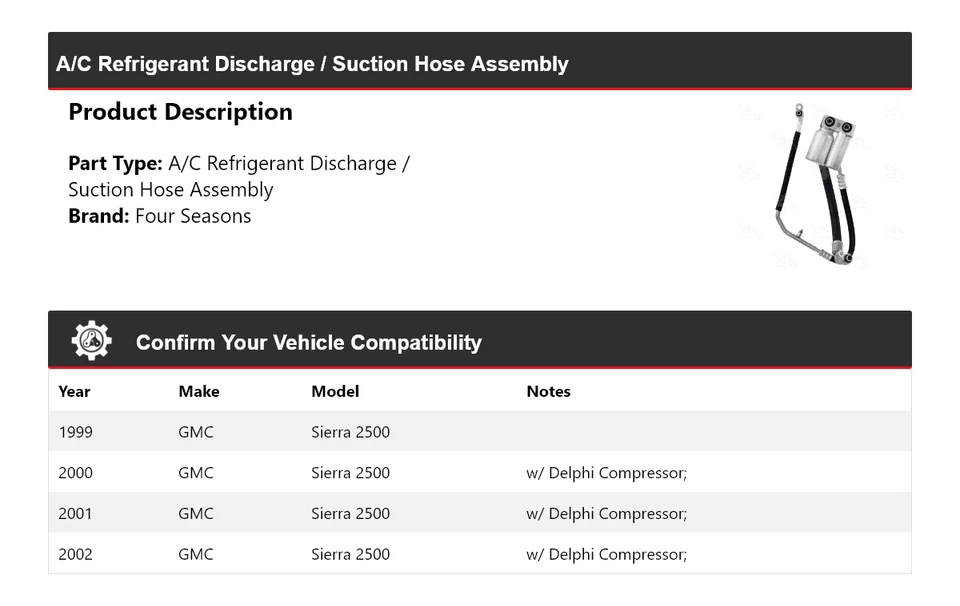 Conjunto de manguera de línea de succión de descarga para GMC Sierra 2500 1999-02 4 estaciones 200 Foto 2 de 4