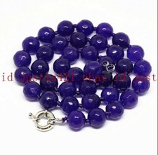 Natural 8/10/12mm purple Amethyst Faceted Gemstone Round beads necklace 18'' AAA