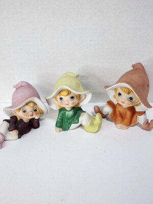 Vintage HOMCO Figurines Set of 3 Elves Pixies porcelain #5213
