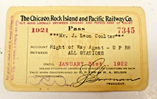 1921 CHICAGO ROCK ISLAND and PACIFIC RAILWAY Co.  PASS