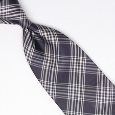 John G Hardy Mens Silk Necktie Navy Blue White Glen Plaid Check Italy Tie