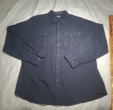 Eddie Bauer Mens Shirt Large Navy Blue Long Sleeve Collared Button Down Pockets