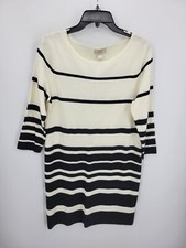 Ann Taylor Loft Dress Womens Large Ivory Black Ombre Stripe Knit Career Classic