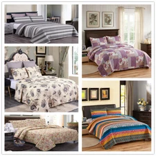 3Piece Lightweight Quilt Set Queen King Size Floral Print Coverlet Bedspread Set