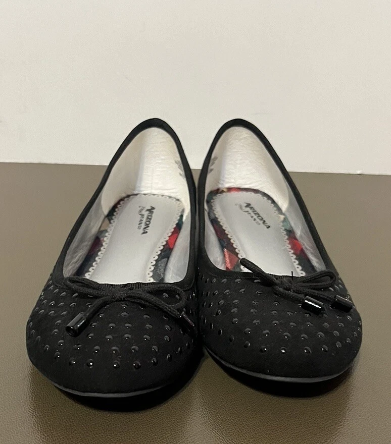 Arizona Jeans Flats Womens 7 Black Beaded Polka Dots Ballet Shoes Textile Loafer - Image 2 of 4