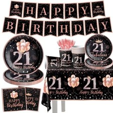 142Pcs 21st Birthday Tableware Decorations for Women Girls Rose Gold Happy 21...