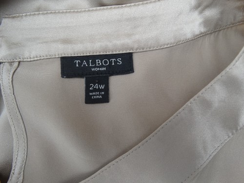 Talbots Plus Size 24W Tank Top, 100% silk, pleated neckline, gold shimmer - Picture 2 of 7