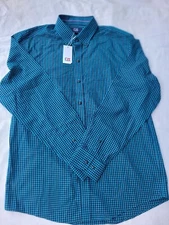 Cutter & Buck Shirt Adult Medium Blue/Black Checkered Button Up Long Sleeve
